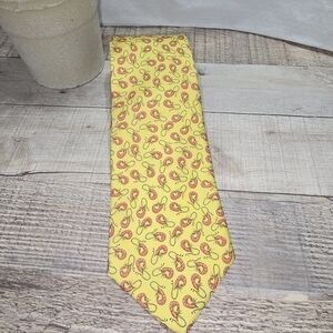 PETER BLAIR YELLOW SILK TIE PINK CRAWFISH PATTERN WHIMSICAL USA MADE
